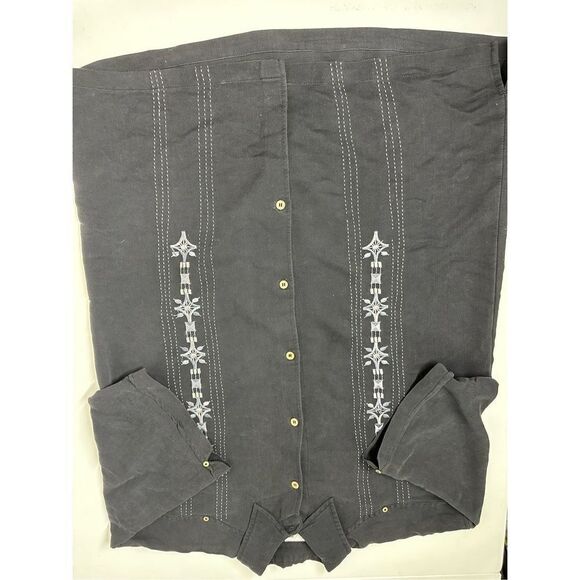 Modern Images Men's Hawaiian Shirt Black Embroidered Short Sleeve Buttoned Sz L - Picture 9 of 10